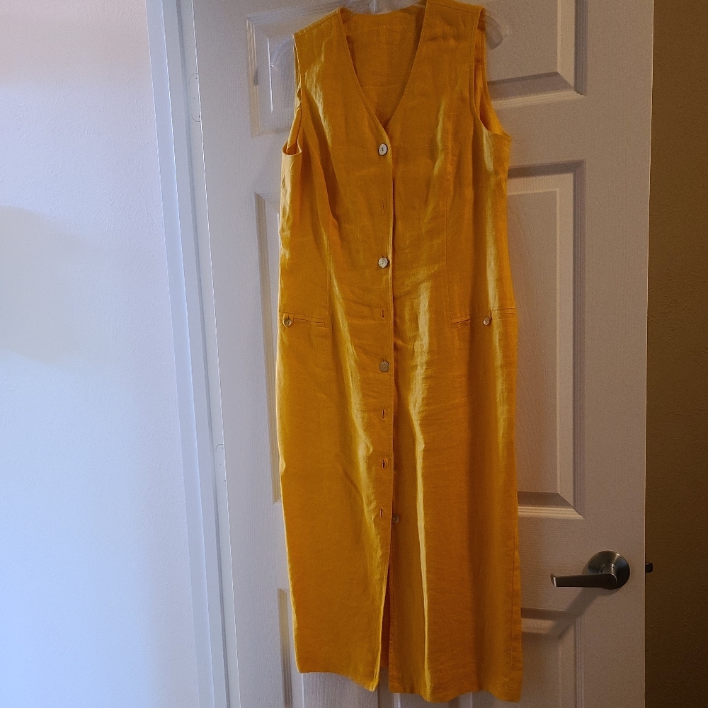 Yellow 100% linen dress